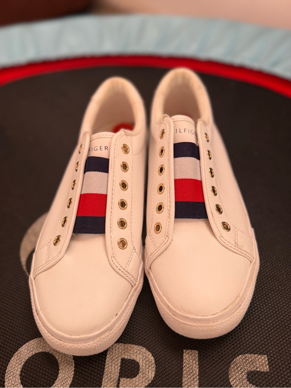 Tommy Hilfiger Kids White Slip-On Sneakers with Red & Navy Stripe